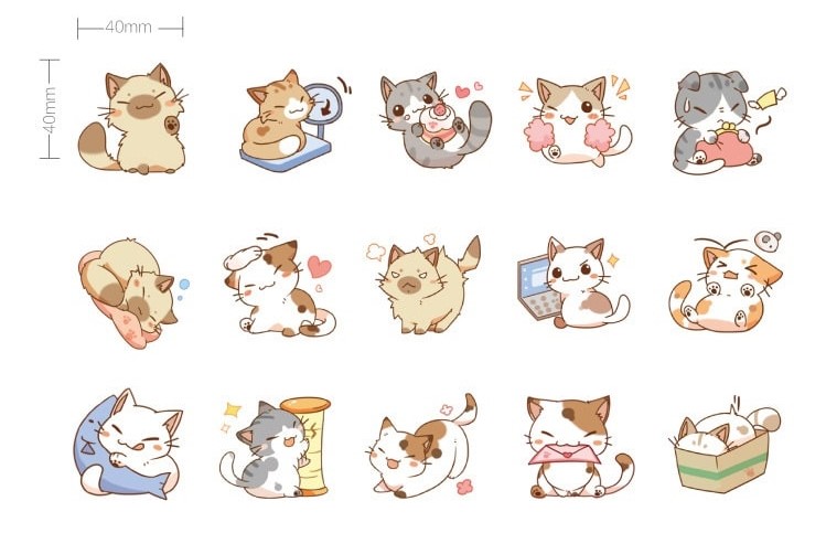 Kawaii Cat Stickers  Cute Cat Packaging Stickers