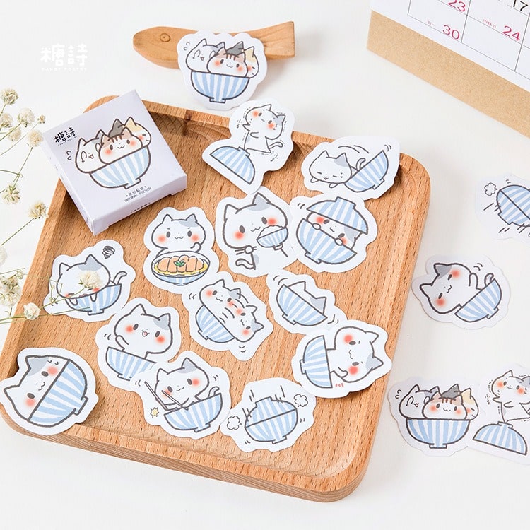 Cat Stickers, Cats with Food Stickers, Stickers with cats