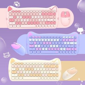 Pastel Cat Wireless Keyboard and Mouse Set