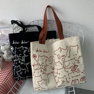 Biu Biu Cat Canvas Shoulder Tote Bag