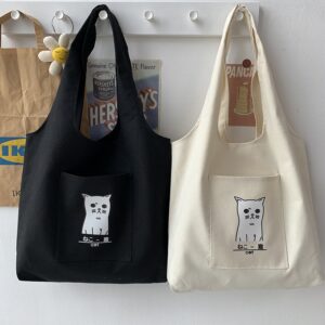 Pocket Cat Canvas Tote Bag