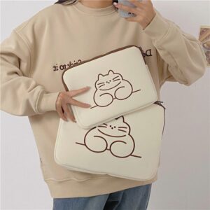 Laptop Embroidery Sleeve – White Chubby Cat