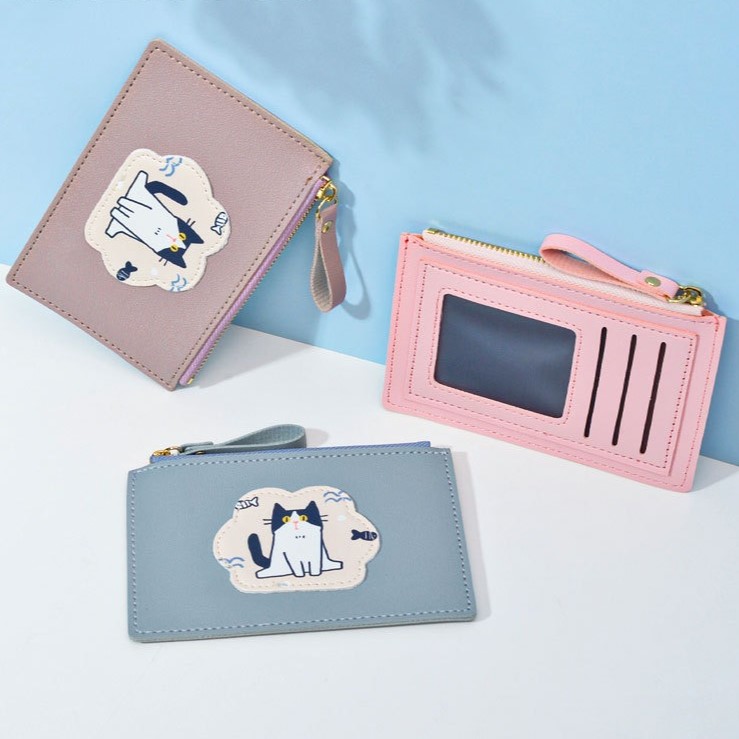 Cat and Fish Leather Card Holder