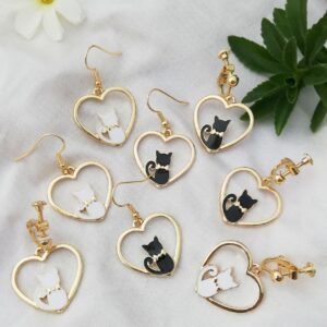 Black and White Cat Earrings (Hooks / Clip-ons)
