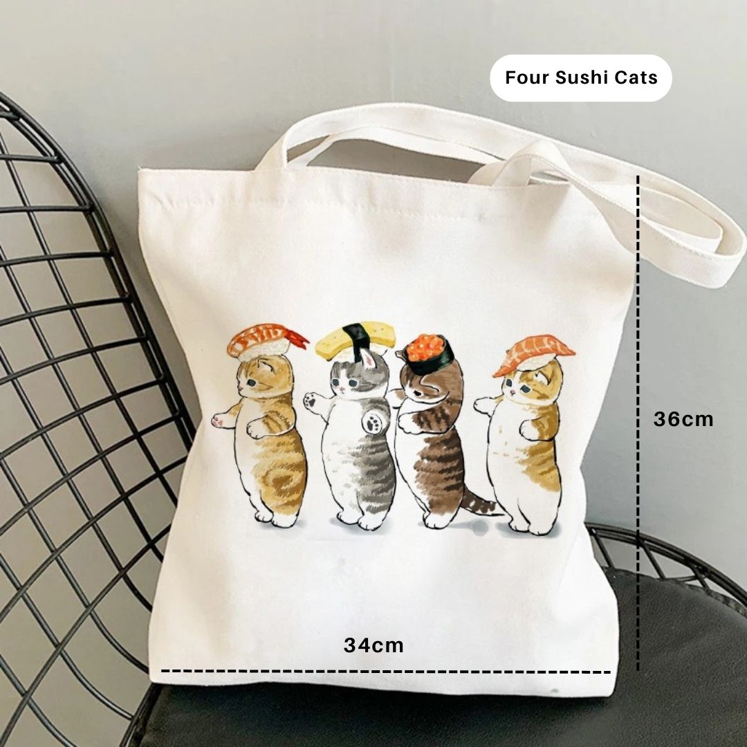 Mofusand Canvas Bag – Four Sushi Cats