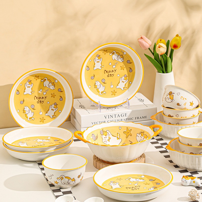 Yarn Cat Yellow Ceramic Tableware