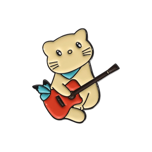 Cat and Guitar Enamel Brooch Pin