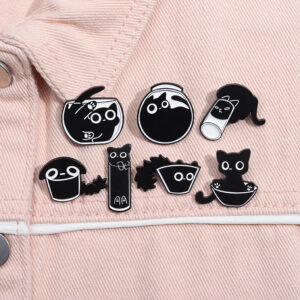 Naughty Black Cat Enamel Brooch Pin