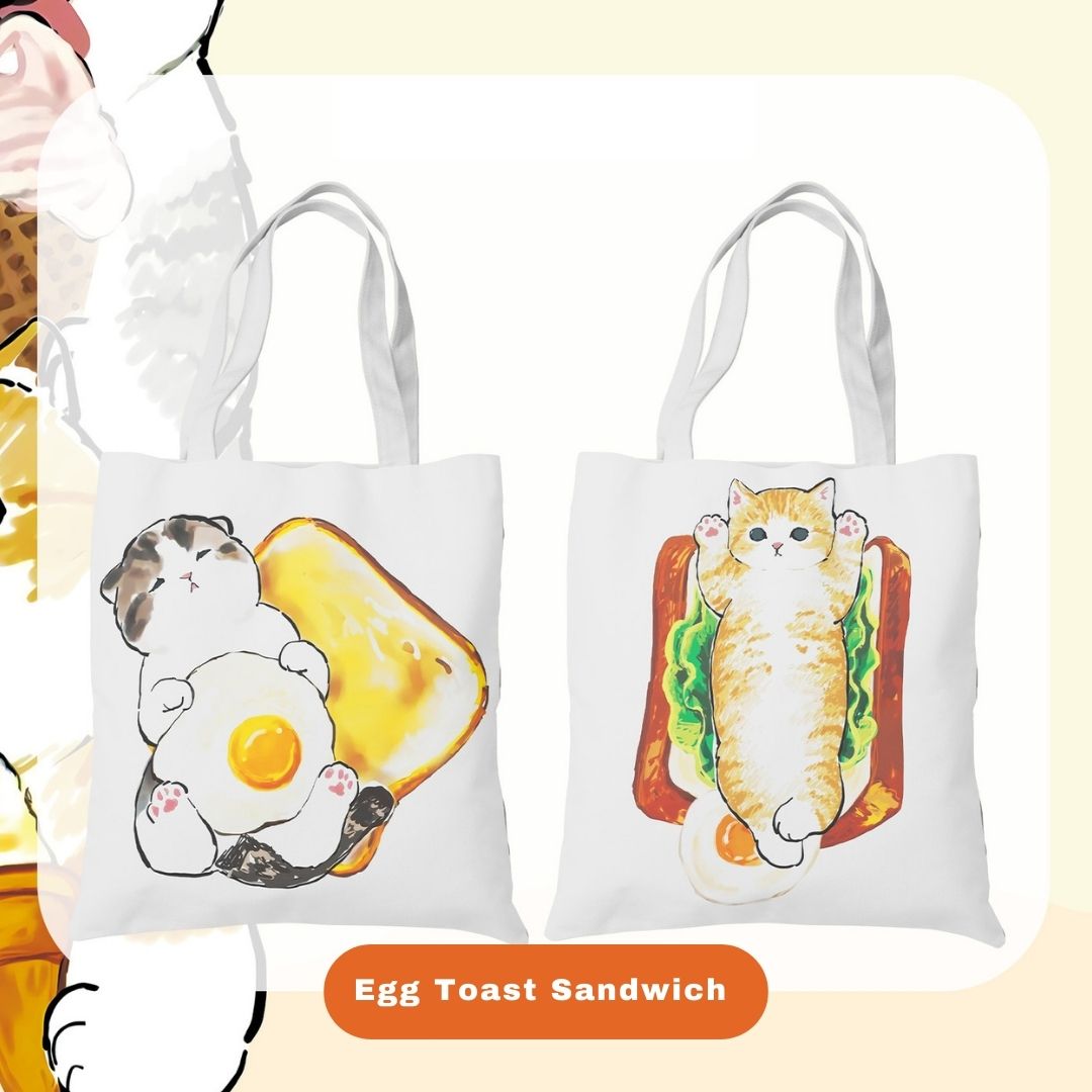 Mofusand Canvas Bag – Egg Toast Sandwich (2-sided Prints)