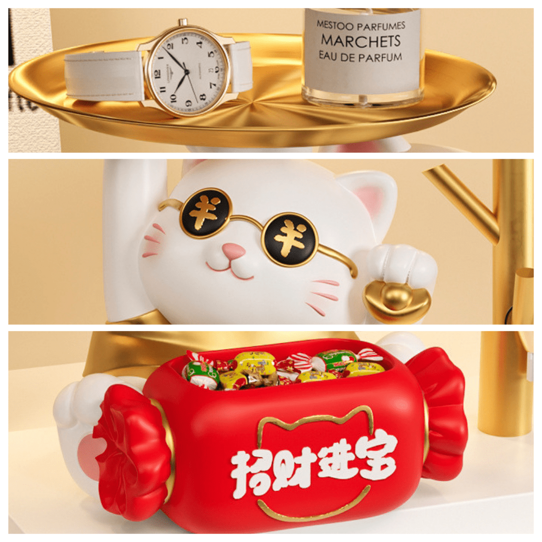 Golden Fortune Lucky Cat Tray and Storage