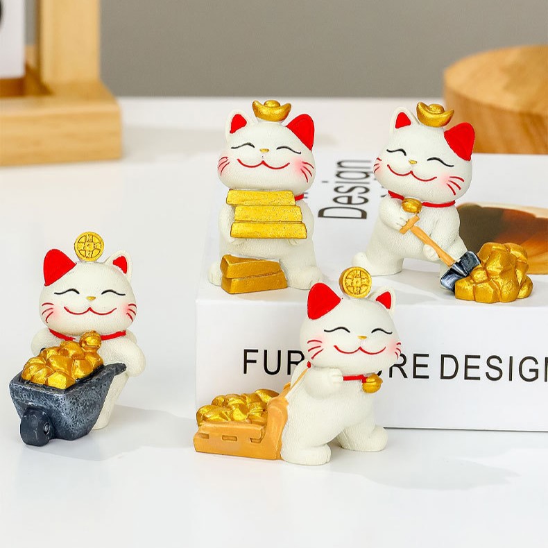 Gold Digging Fortune Lucky Cat Figurine