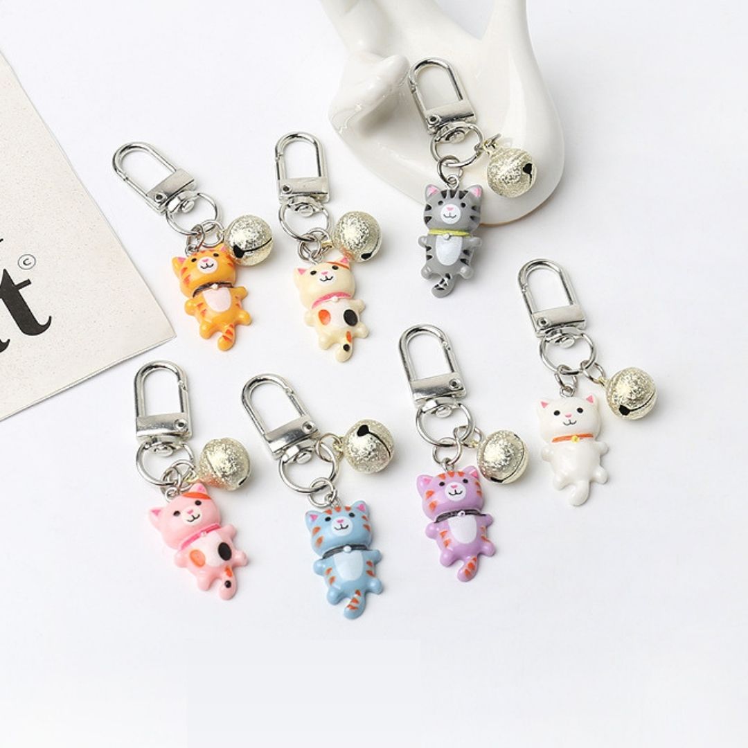 Hanging Cat With Bell Keychain