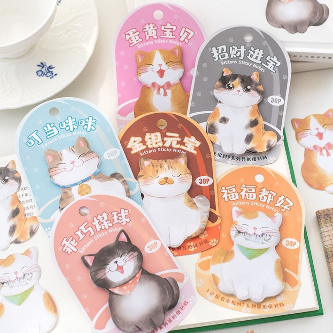 Watercolor Cat Sticky Memo Pad (30pcs)