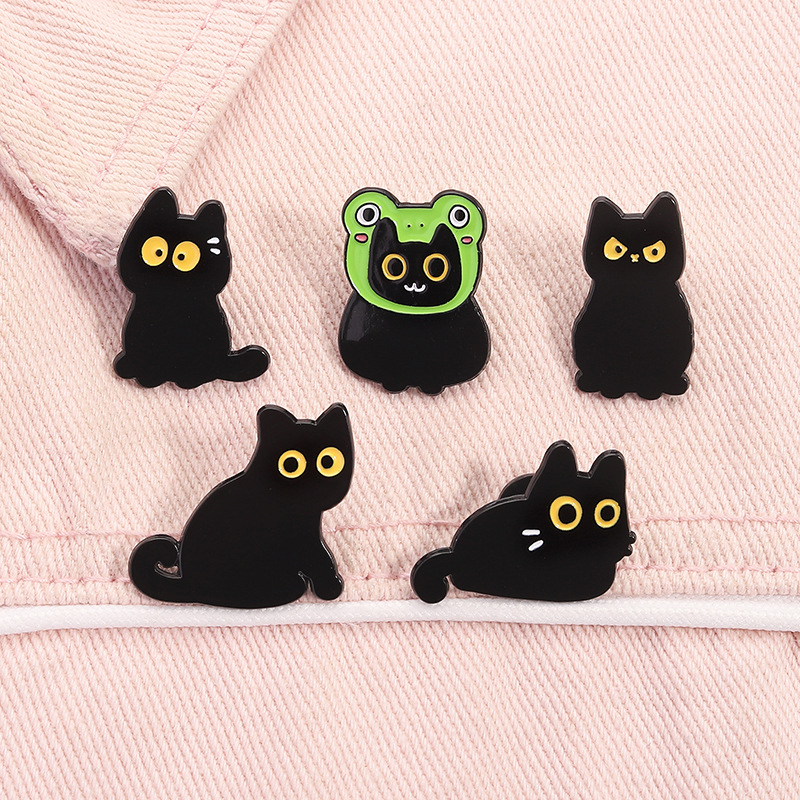 Innocent Black Cat Enamel Brooch Pin