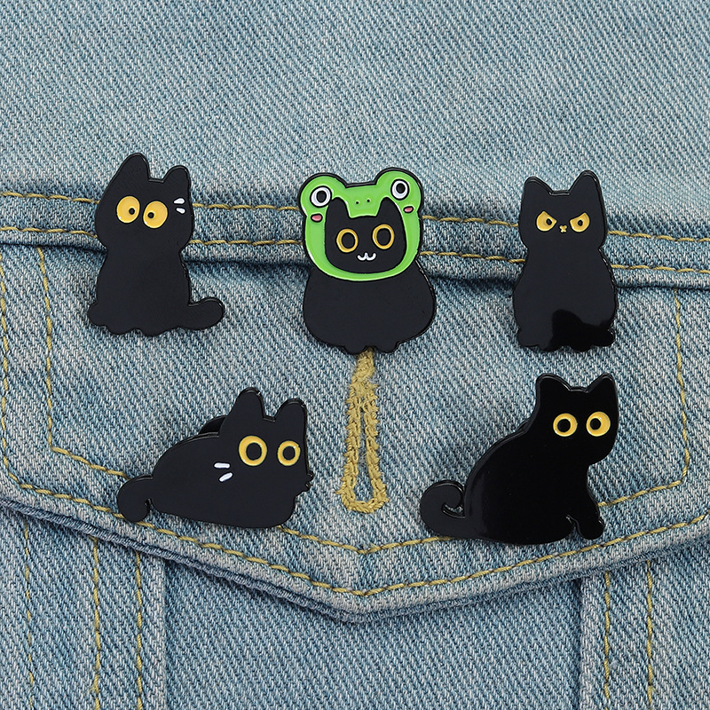 Innocent Black Cat Enamel Brooch Pin