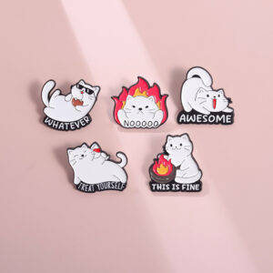 Yolo White Cat Enamel Brooch Pin