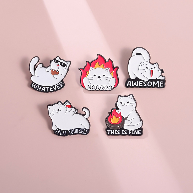 Yolo White Cat Enamel Brooch Pin
