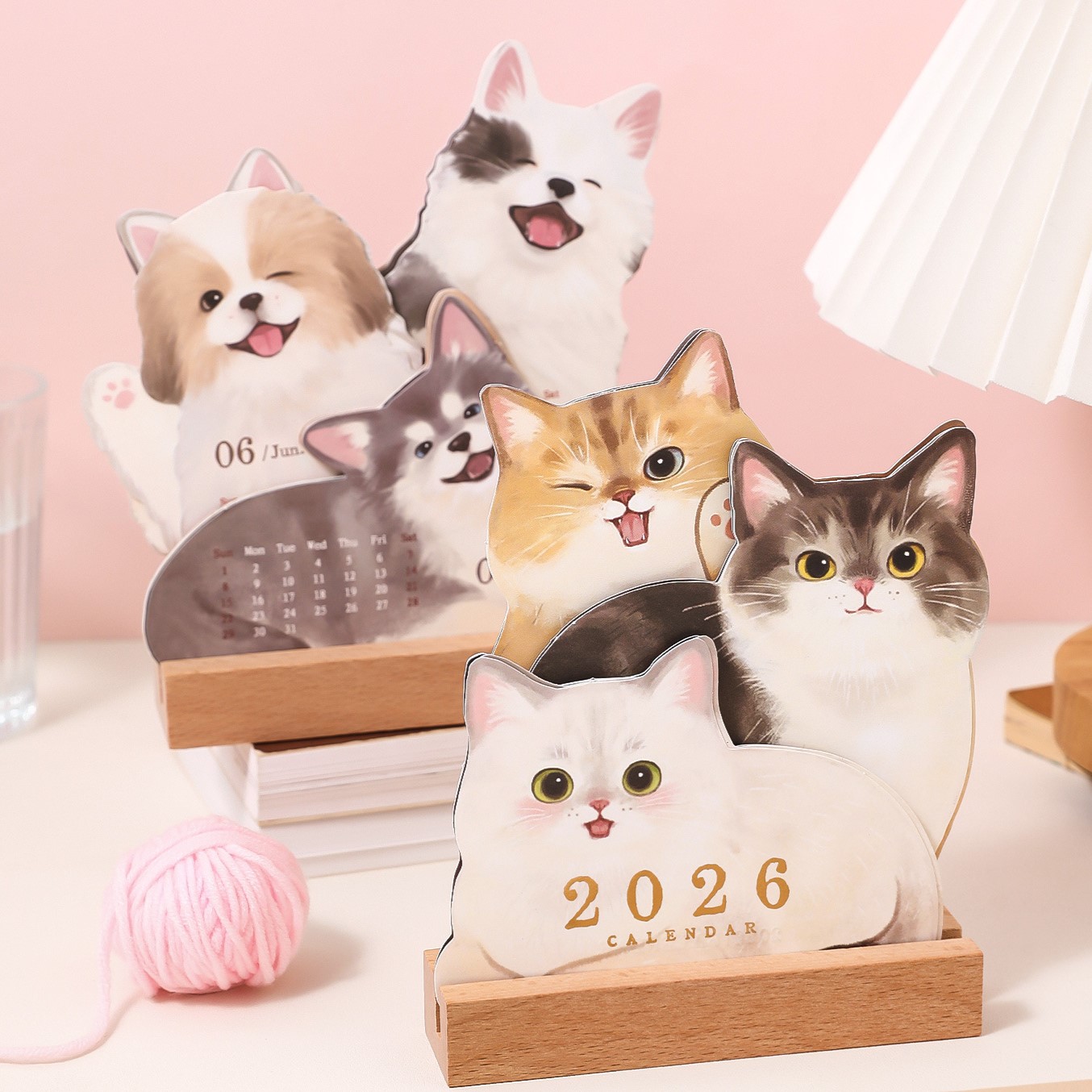 2026 Wooden Base Cat and Dog Desk Calendar