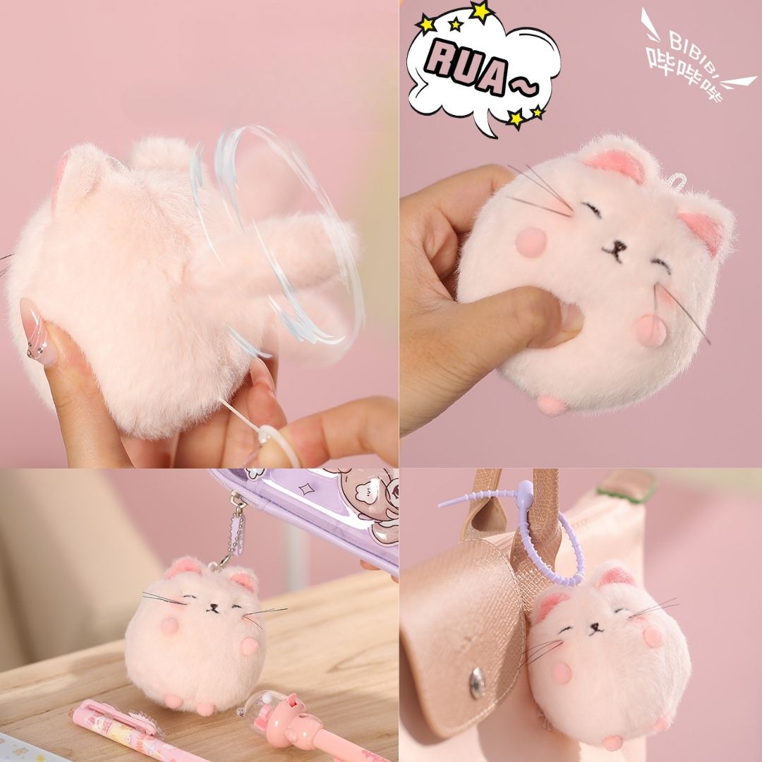Wiggly Tail Pink Cat Keychain