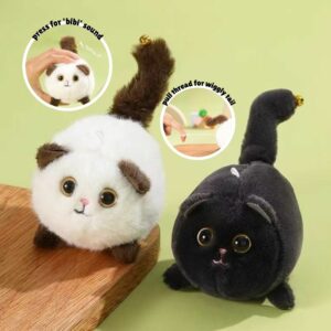 Wiggly Tail Black and White Cat Keychain